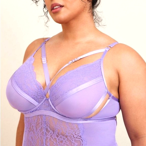❤️NWT VINTAGE TORRD LINGERIE STRAPS LACE BODYSUIT UNDERWIRE LILAC UNLINED PLUS - Picture 5 of 8